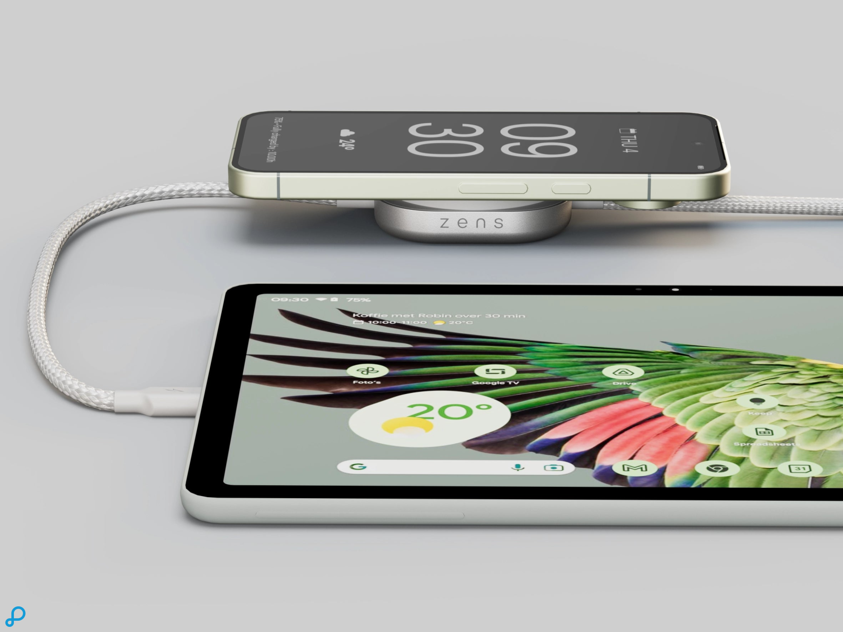 Zens Charging Cable USB C-C Pro 2 White-1