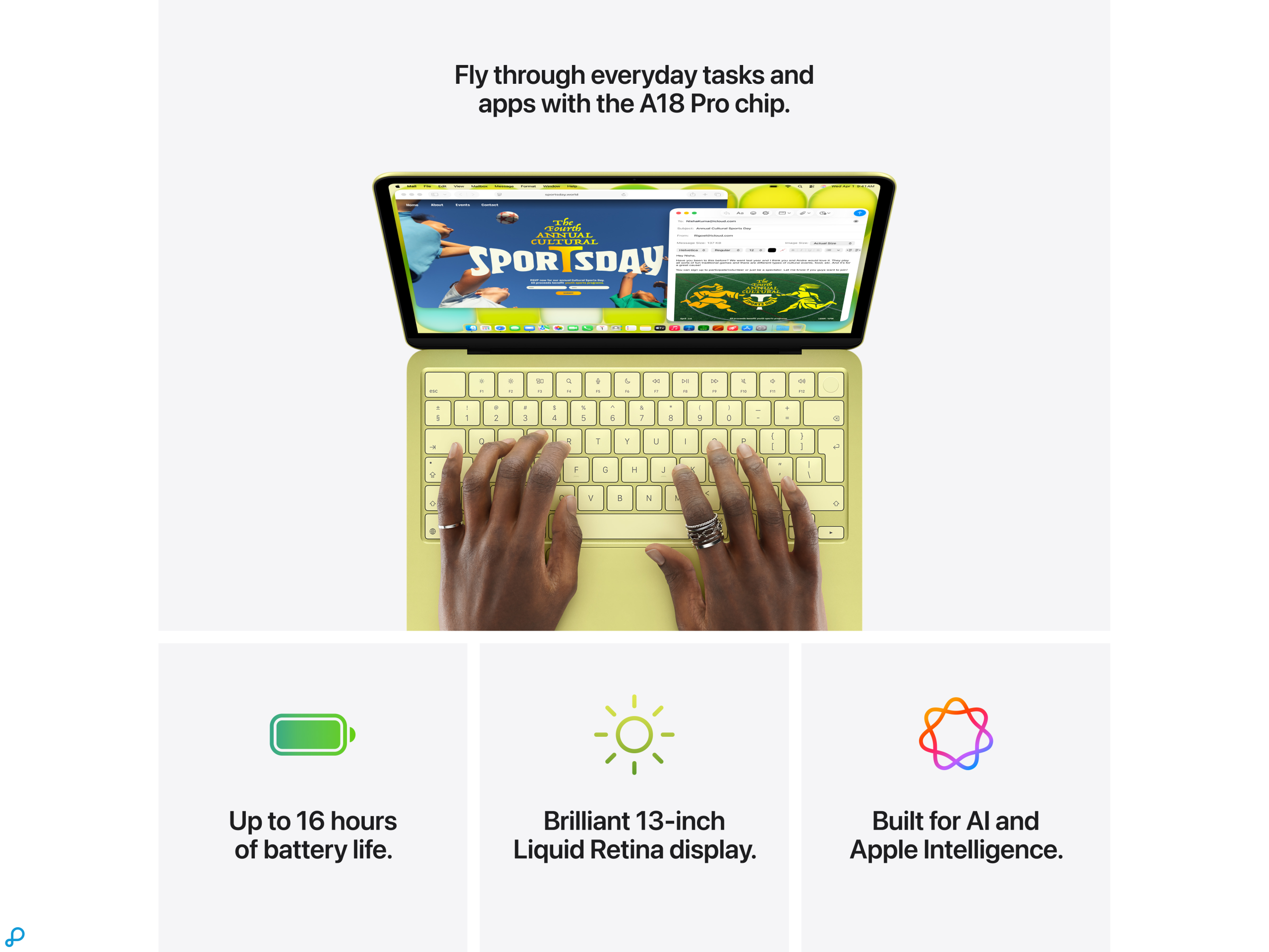 13-inch MacBook Neo: Apple A18 Pro chip met 6-core CPU en 5-core GPU, 8GB, 512GB SSD, Touch ID - Citrus-6