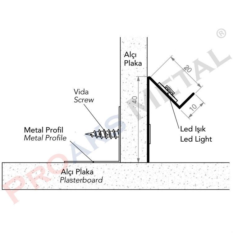 Hidden Led Profile Suspended Ceiling Plasterboard Drywall