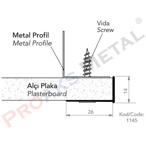 Detay L Profili Alüminyum Galvaniz 14mm 21mm Alçıpan Profil