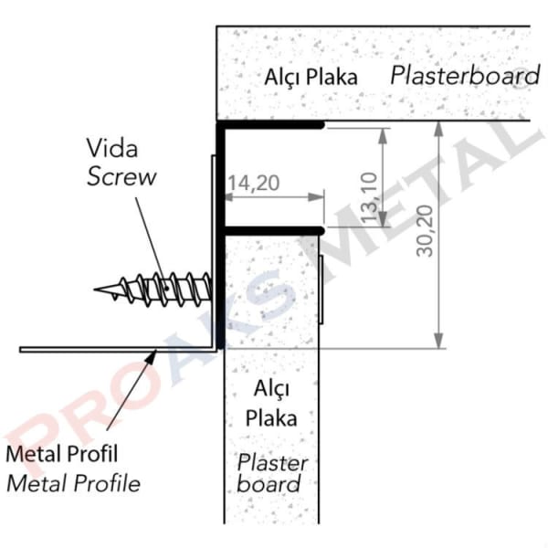 F Profili Çizimi Alüminyum Asma Tavan Alçıpan Bölme Duvar