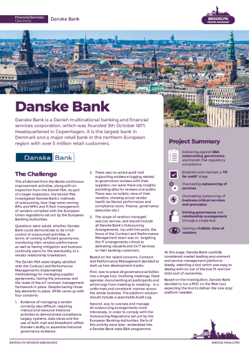 Danske Bank Drives Supply Chain Governance and Compliance Using Brooklyn; Achieves 200% Resource Efficiency Gains and Digital Fitness for Audit