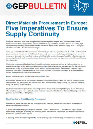 Direct Materials Procurement in Europe: Five Imperatives To Ensure Supply Continuity