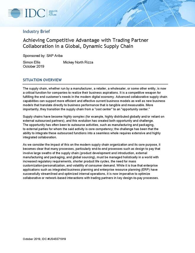 Achieving Competitive Advantage with Trading Partner Collaboration in a Global, Dynamic Supply Chain