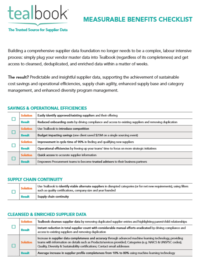 MEASURABLE BENEFITS CHECKLIST