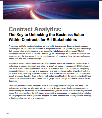 Contract Analytics: The Key to Unlocking the Business Value Within Contracts for All Stakeholders