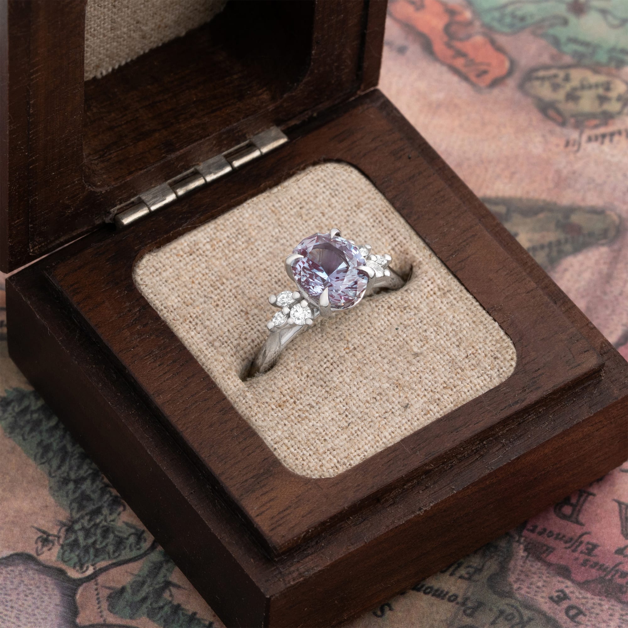 'Dawnflower' Lab grown Alexandrite and Diamond ring — 2