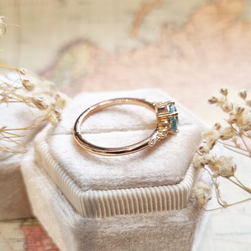 Santa maria aquamarine and diamond floral inspired ring — 5
