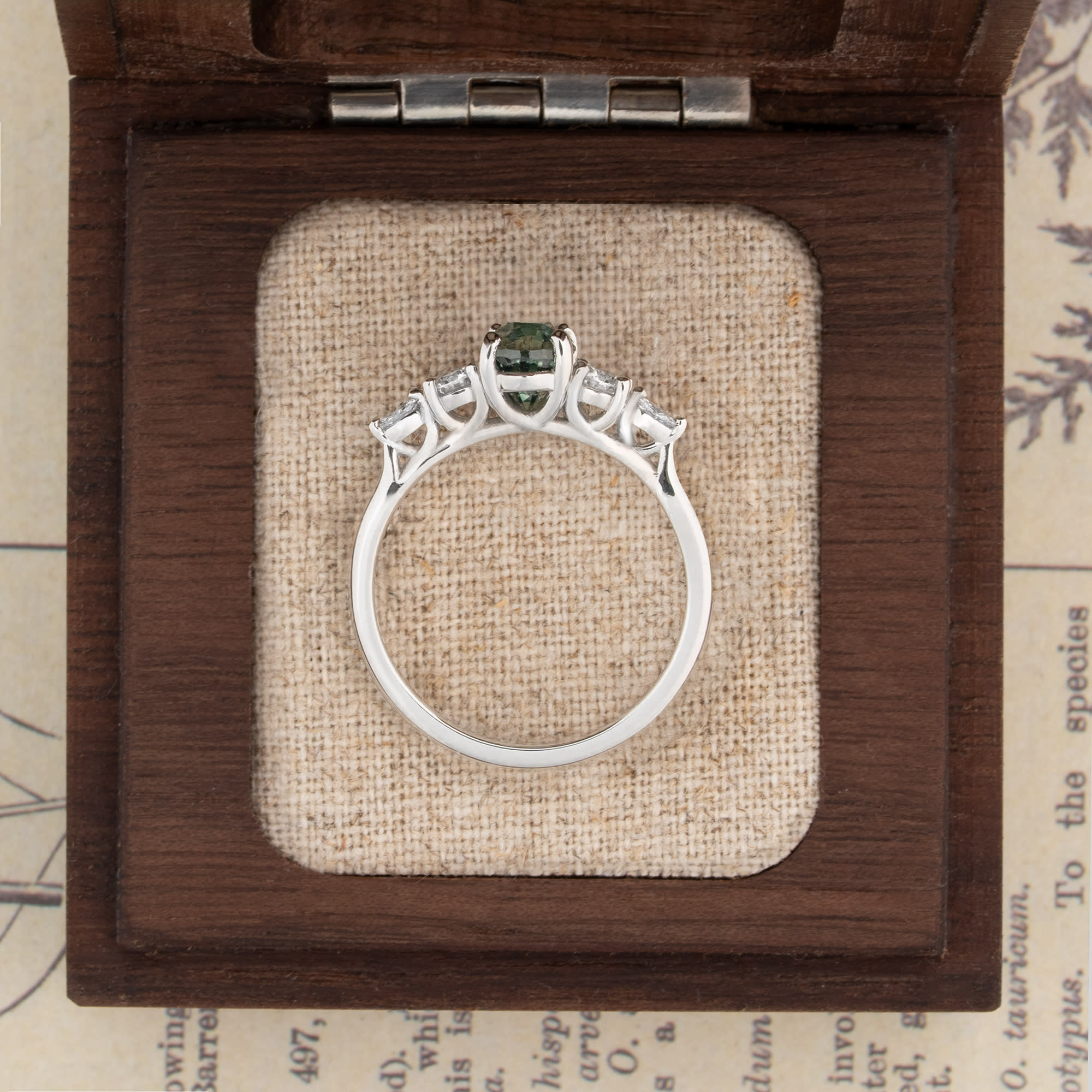 Oval teal sapphire and diamond trellis ring  — 3