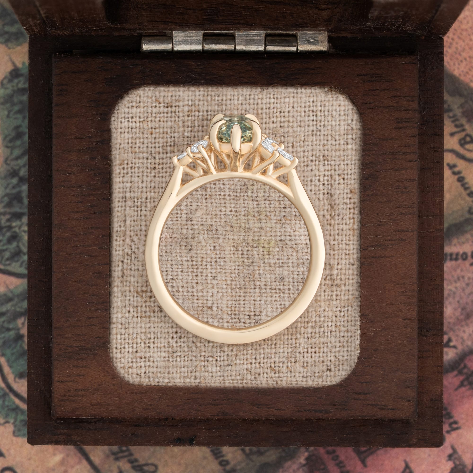 'Dawnflower' Green lab grown diamond ring — 3