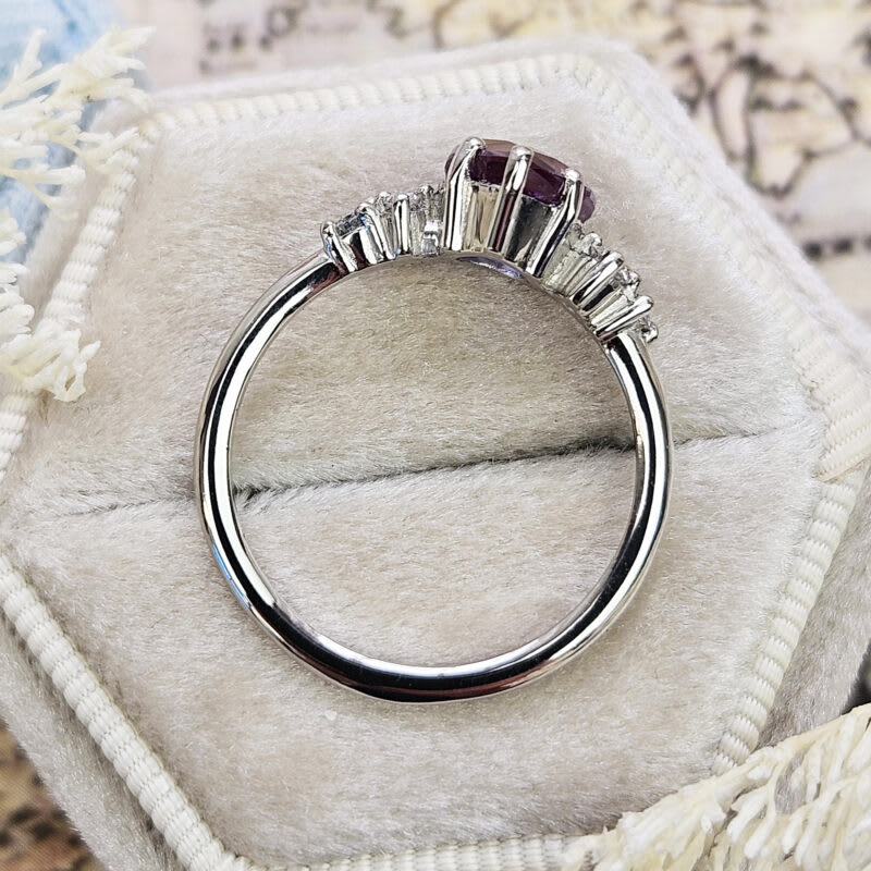 Pear lab grown alexandrite and diamond cluster ring in platinum — 5