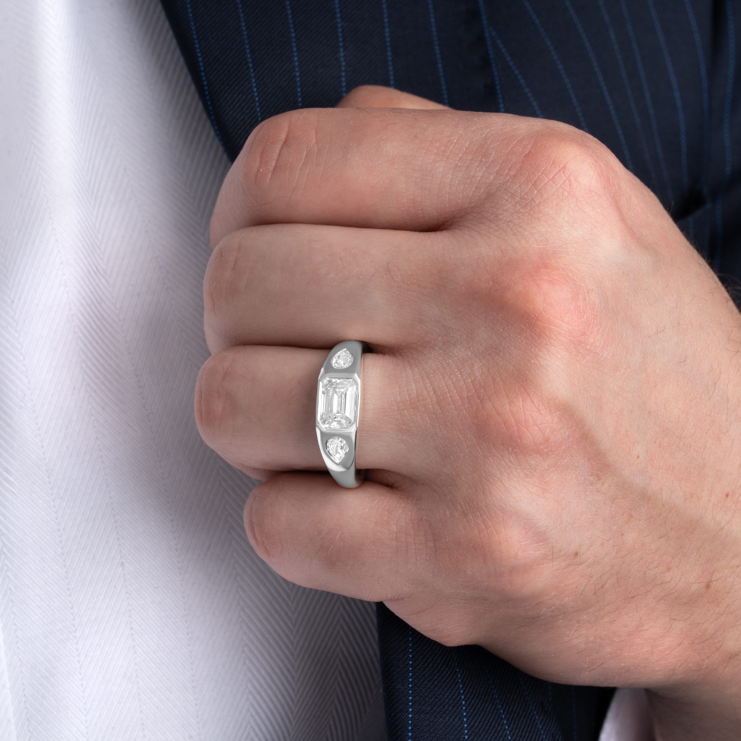 Emerald cut trilogy diamond band  - alternate view