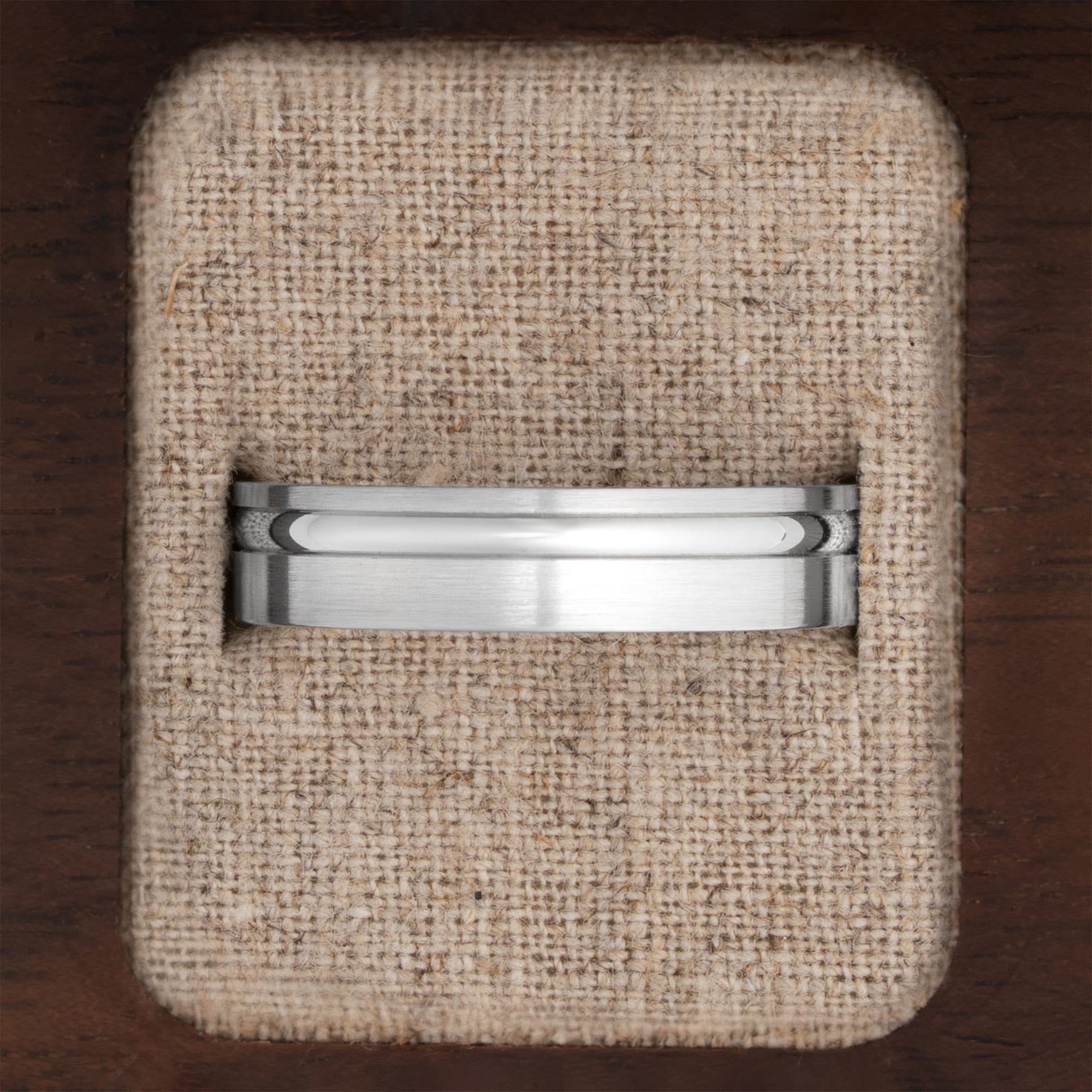 Brushed finished tramline wedding band  - alternate view