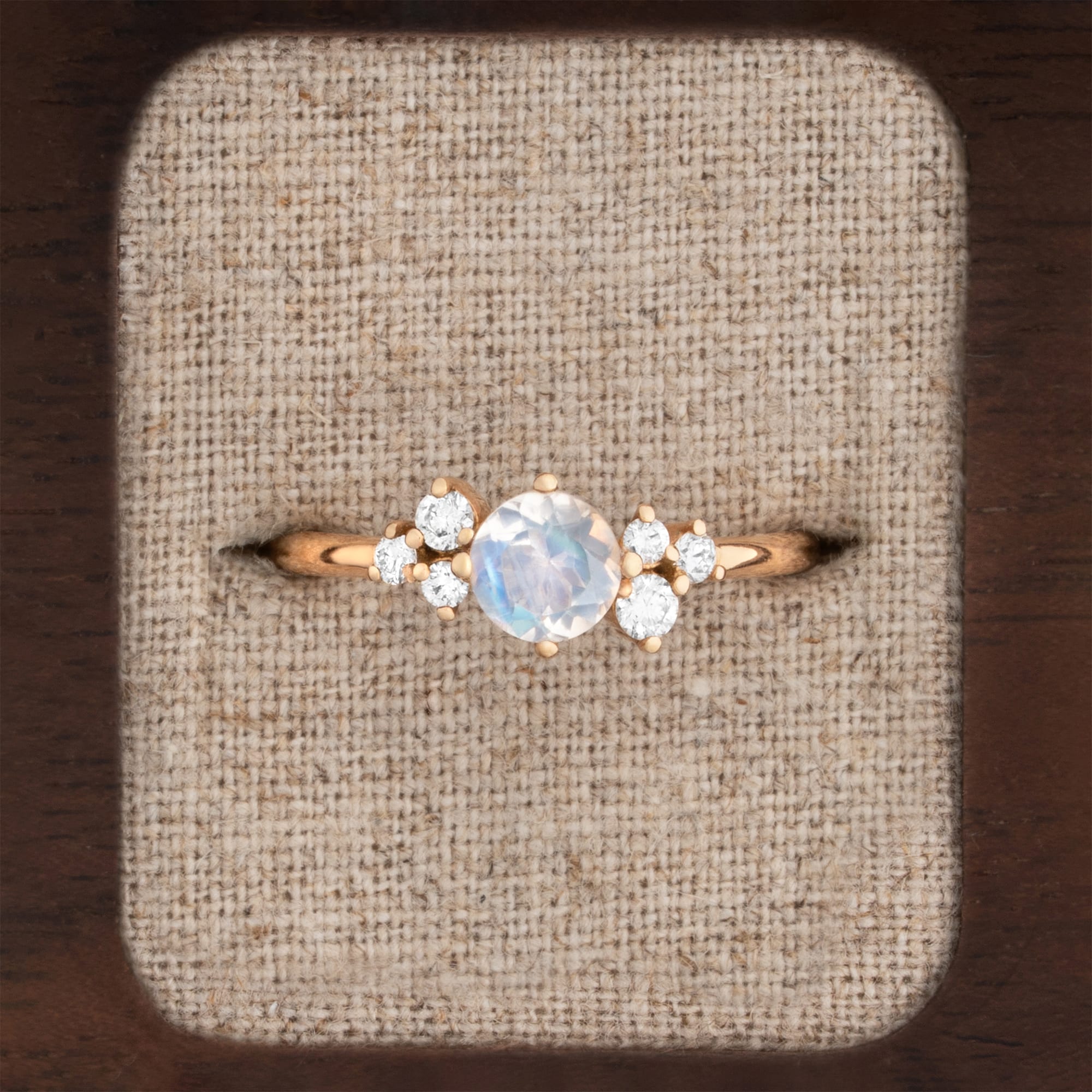 Moonstone and diamond cluster engagement ring — 1