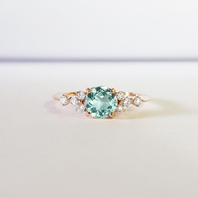 Mint sapphire and diamond engagement ring  — 1