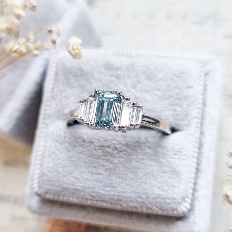 Icy teal diamond engagement ring — 2