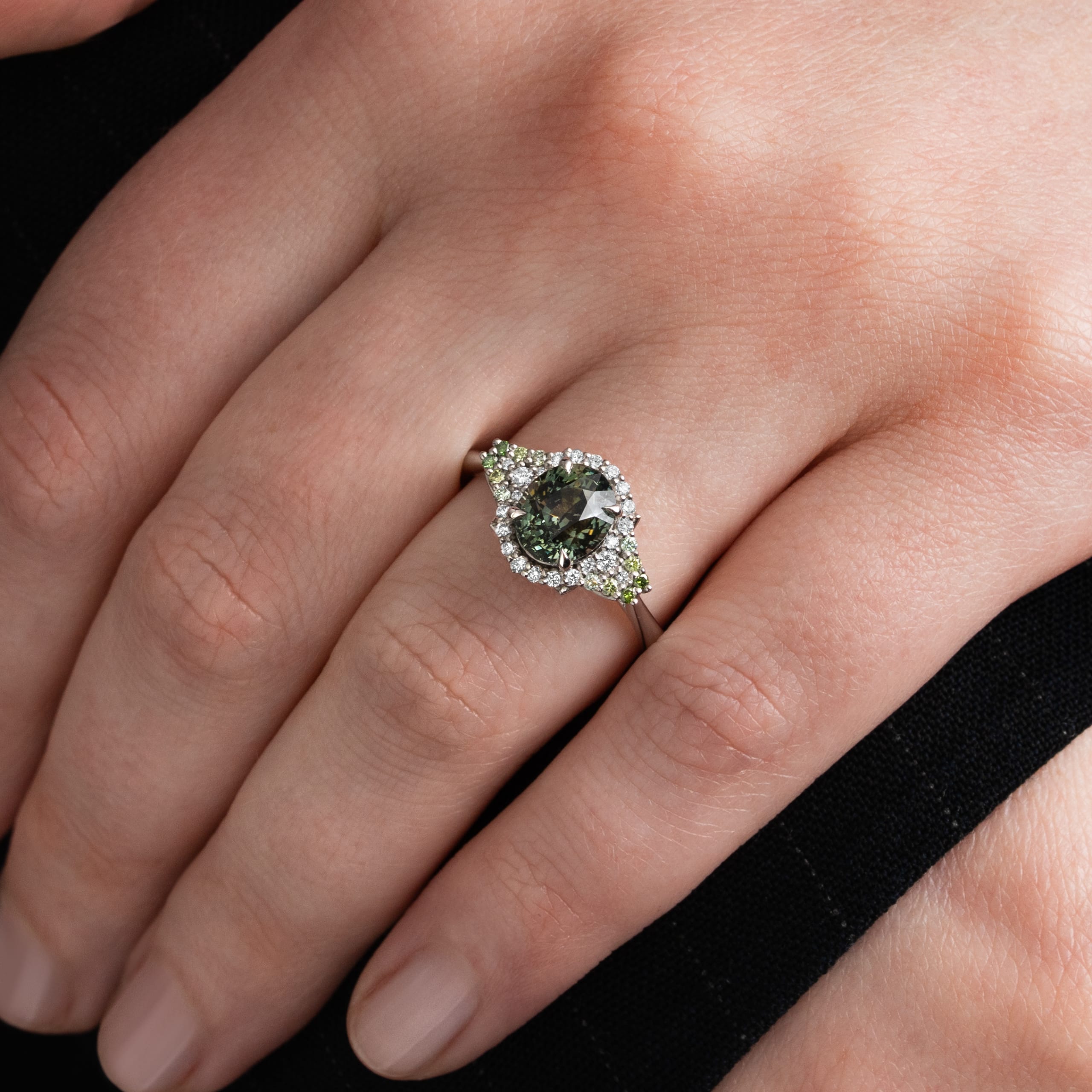 'Aspira' Green sapphire and diamond cluster ring — 2