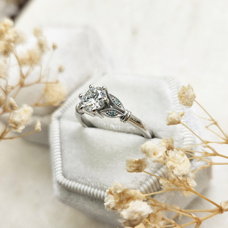 Floral lab grown diamond ring in platinum — 5