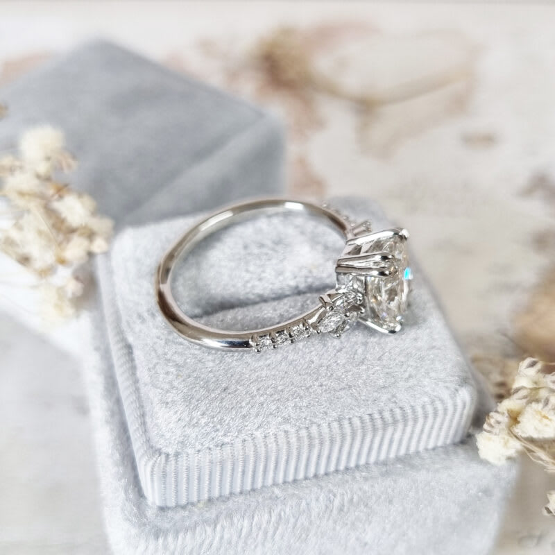 Cushion cut lab grown diamond floral engagement ring — 5