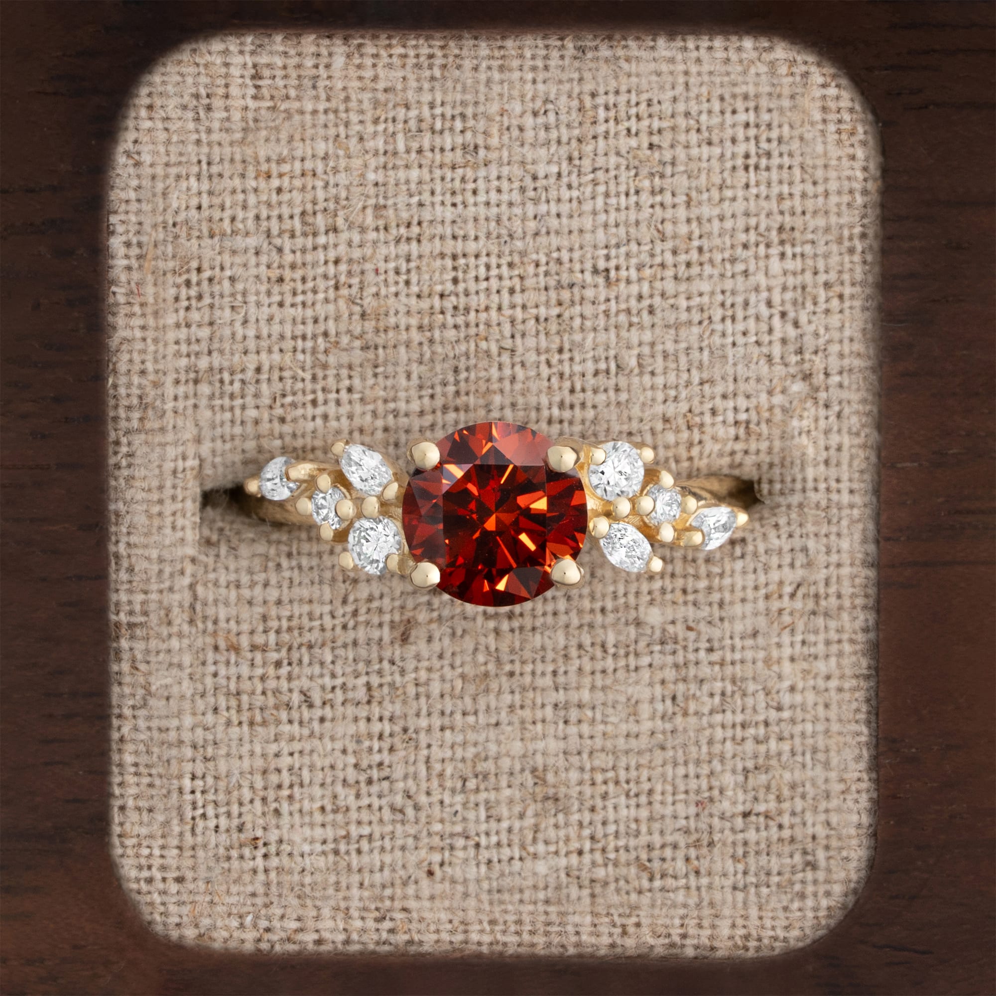 Fire red diamond cluster ring