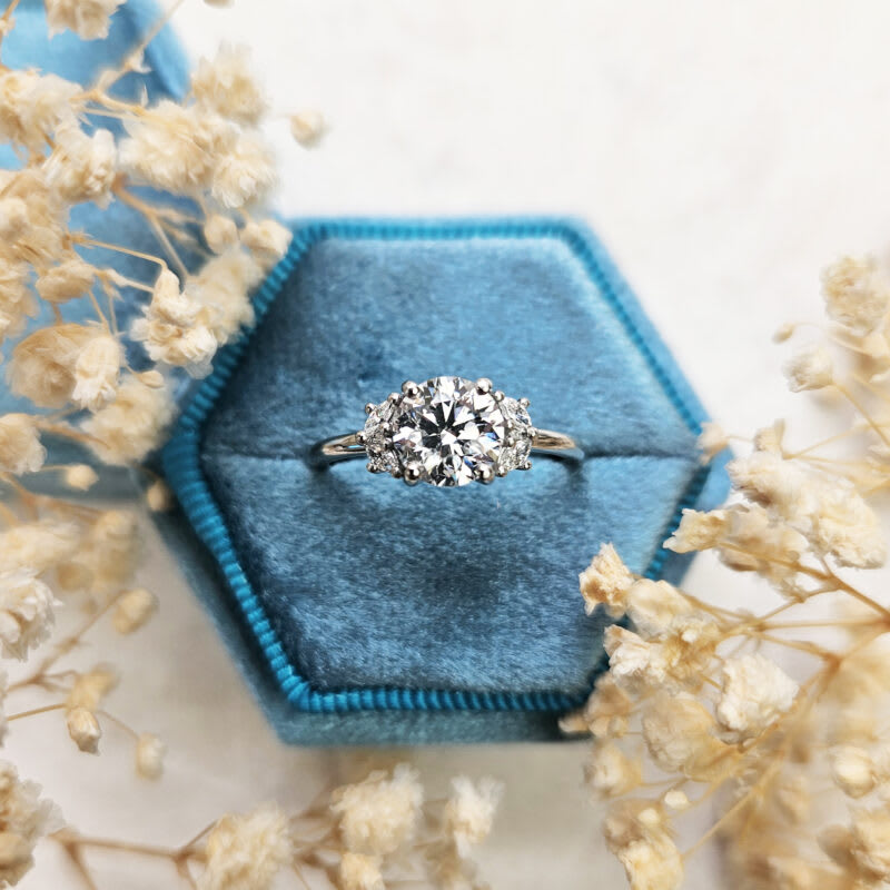 Round brilliant cut lab grown diamond floral ring