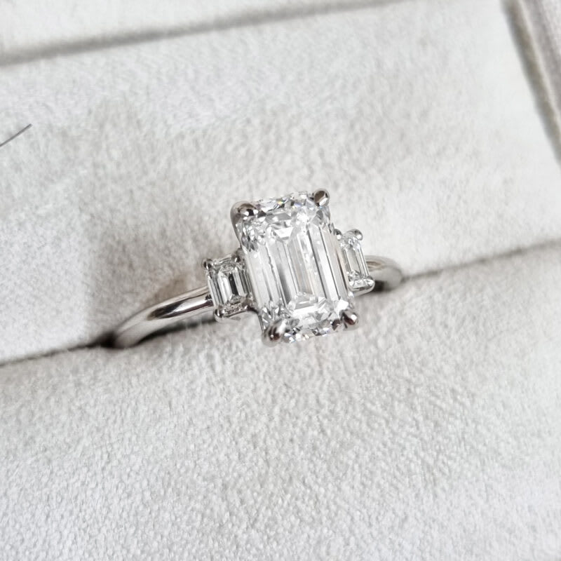 Emerald cut lab grown diamond trilogy ring — 4