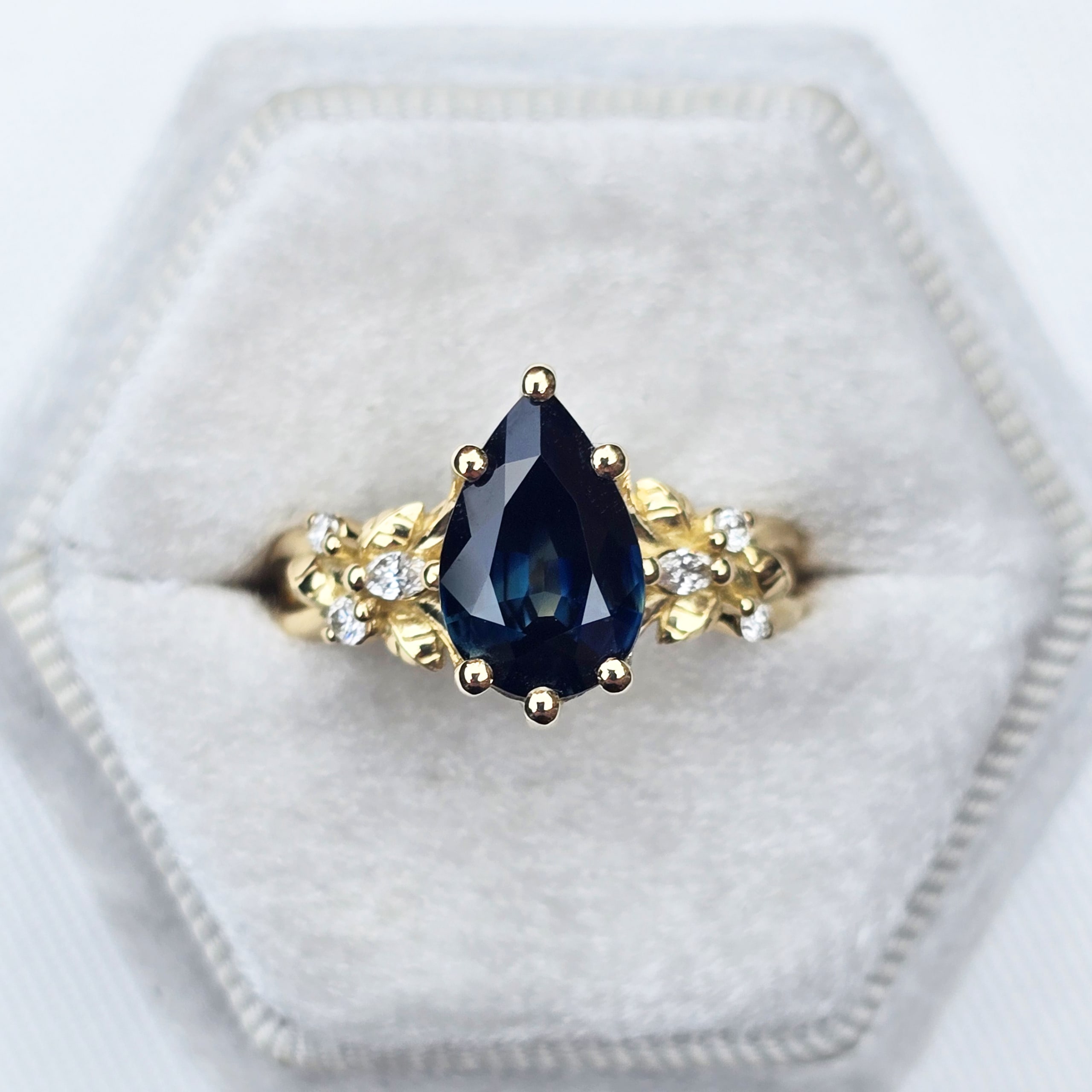 'Flora Belle' Pear Australian sapphire an diamond ring — 1