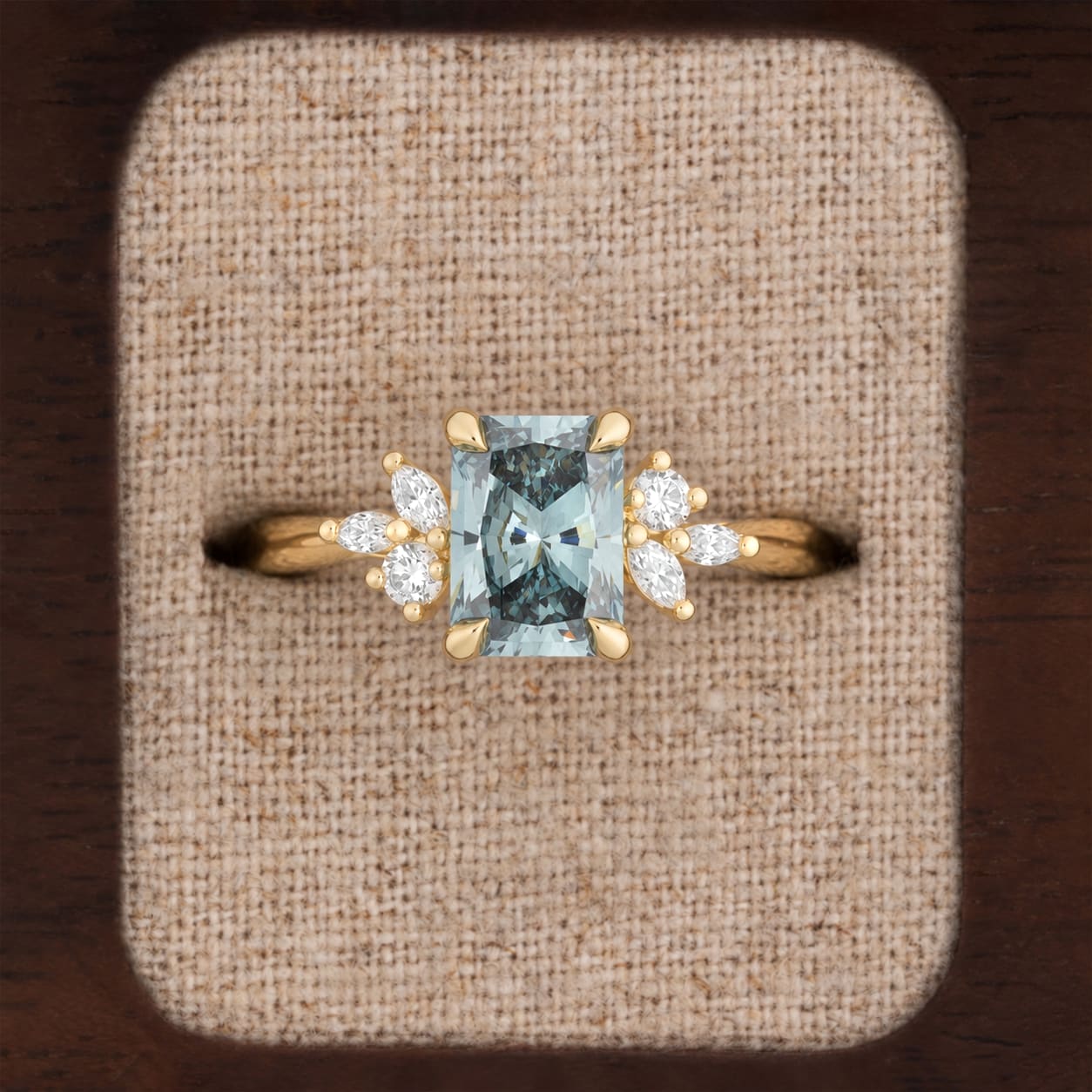 'Dawnflower' Blue-green lab grown diamond ring — 1