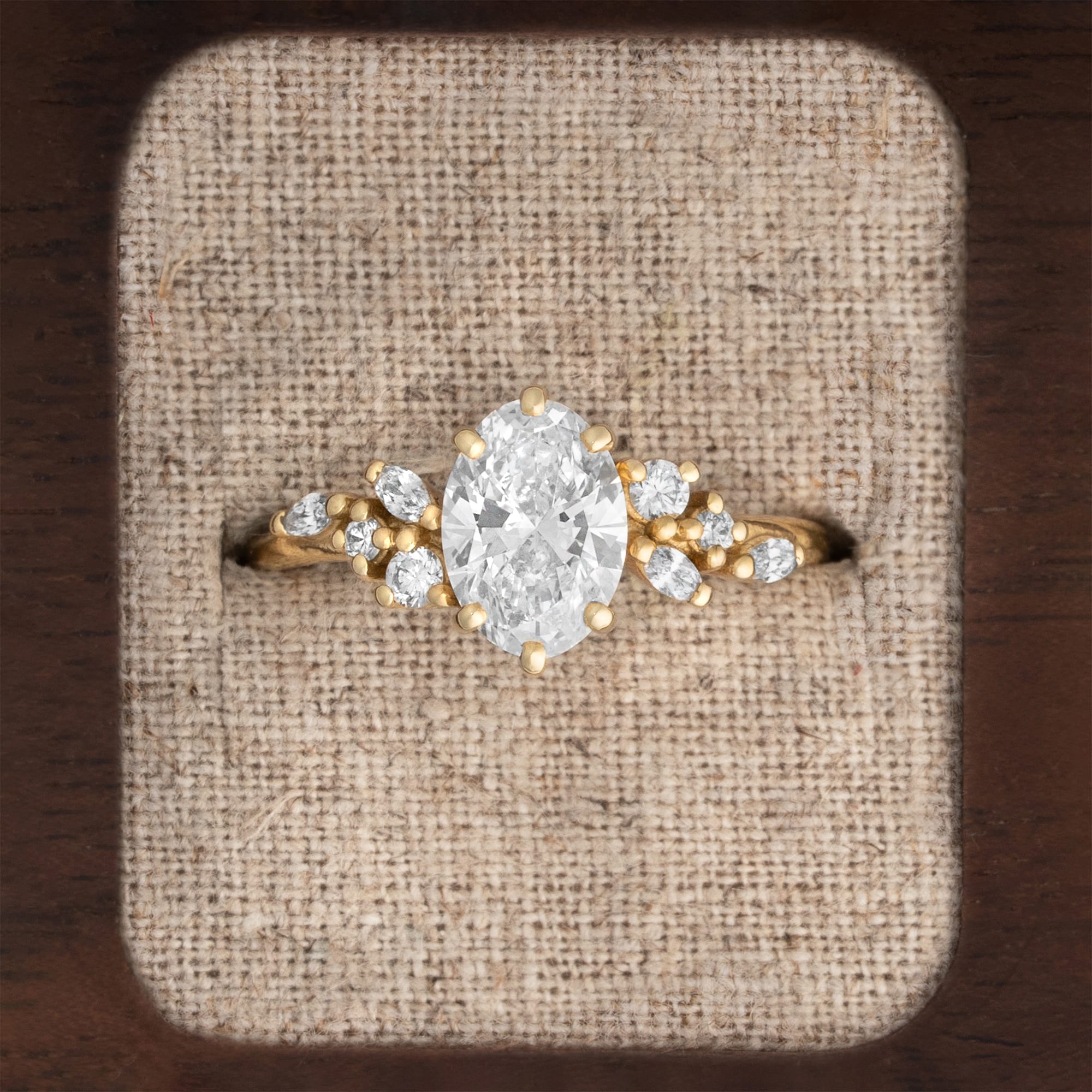 Oval lab grown diamond floral engagement ring