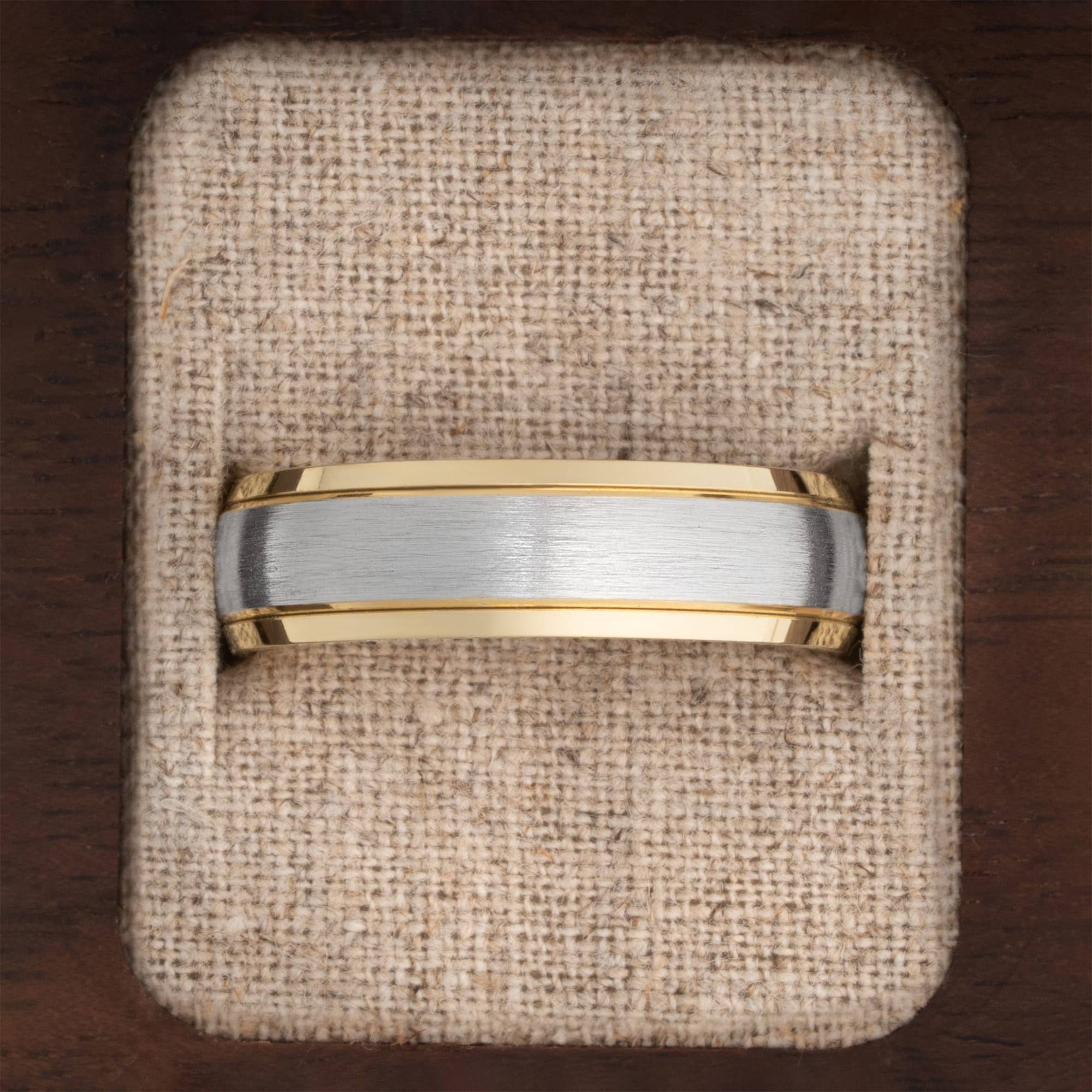 Two tone wedding band brushed center  - alternate view