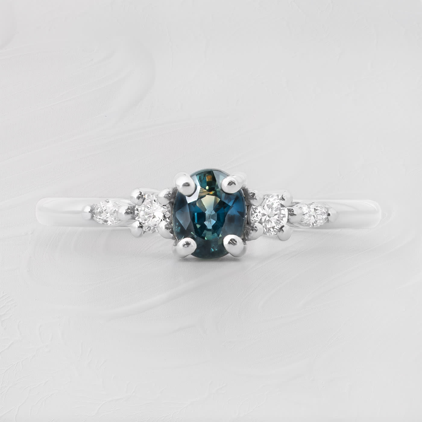 Teal sapphire and diamond ring — 1