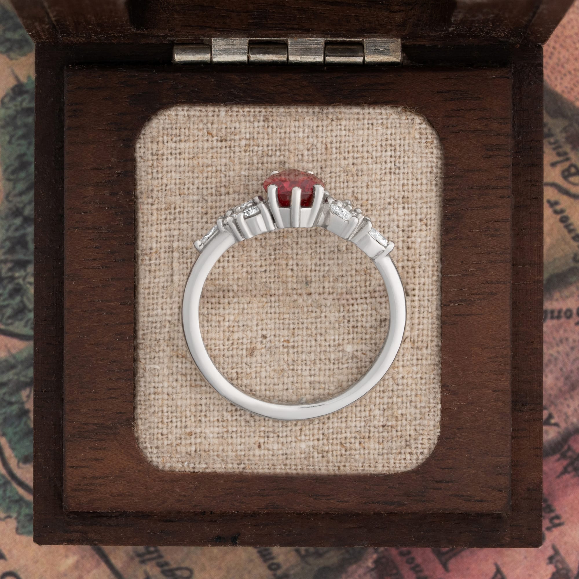 Pear cut lab grown ruby and diamond floral ring — 4