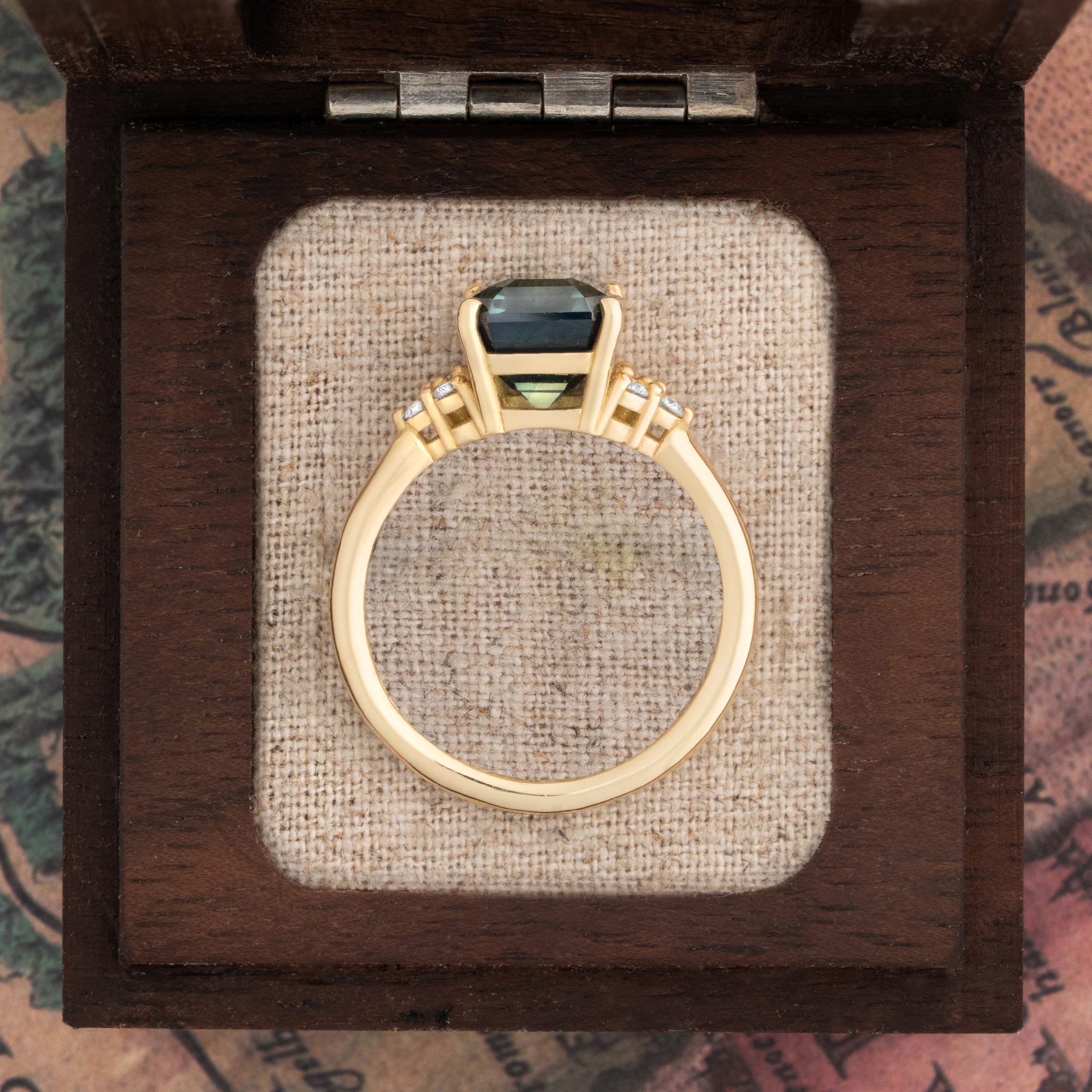 Emerald cut green sapphire and diamond ring — 5