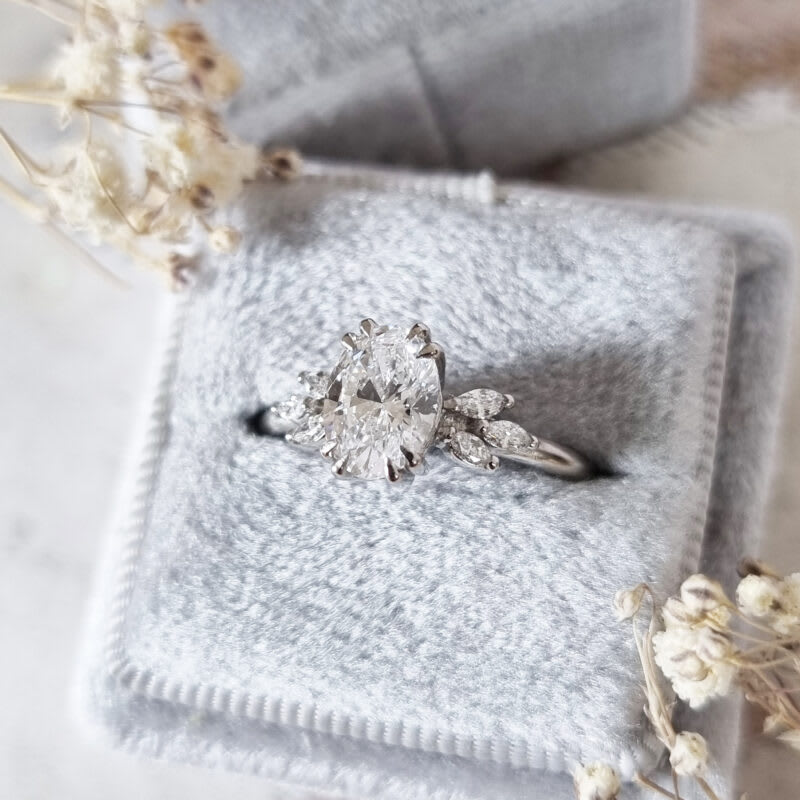 Lab grown diamond floral engagement ring handmade in platinum - alternate view