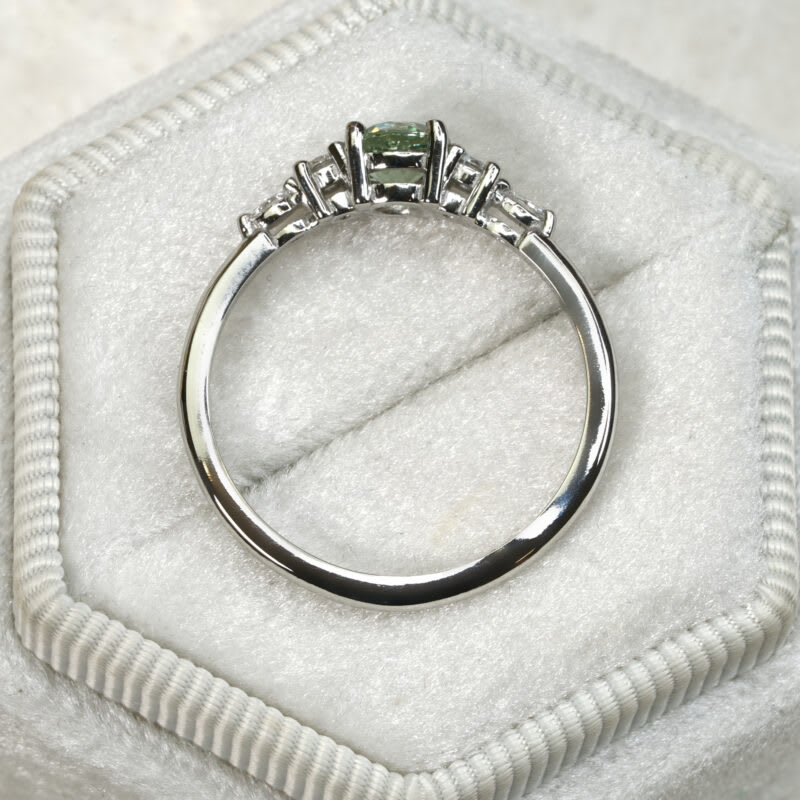 Lab grown seafoam sapphire and diamond ring — 3