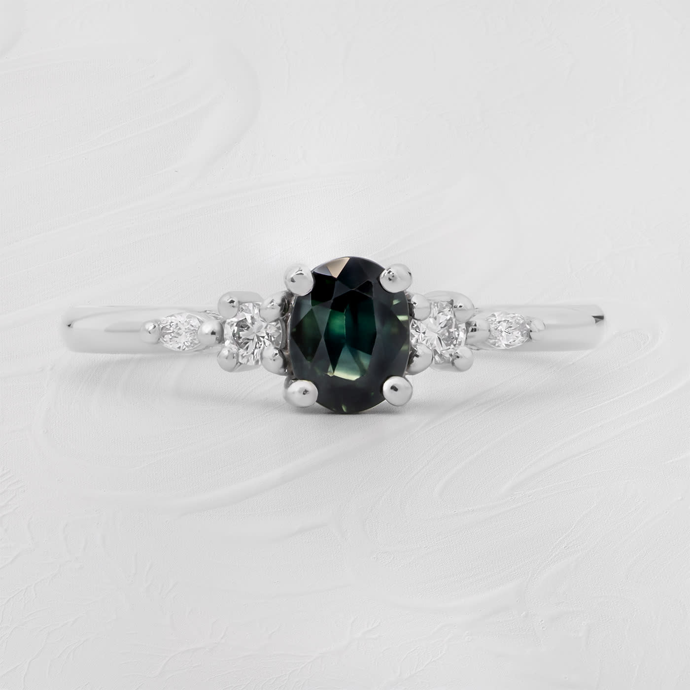 Deep teal sapphire and diamond ring — 1