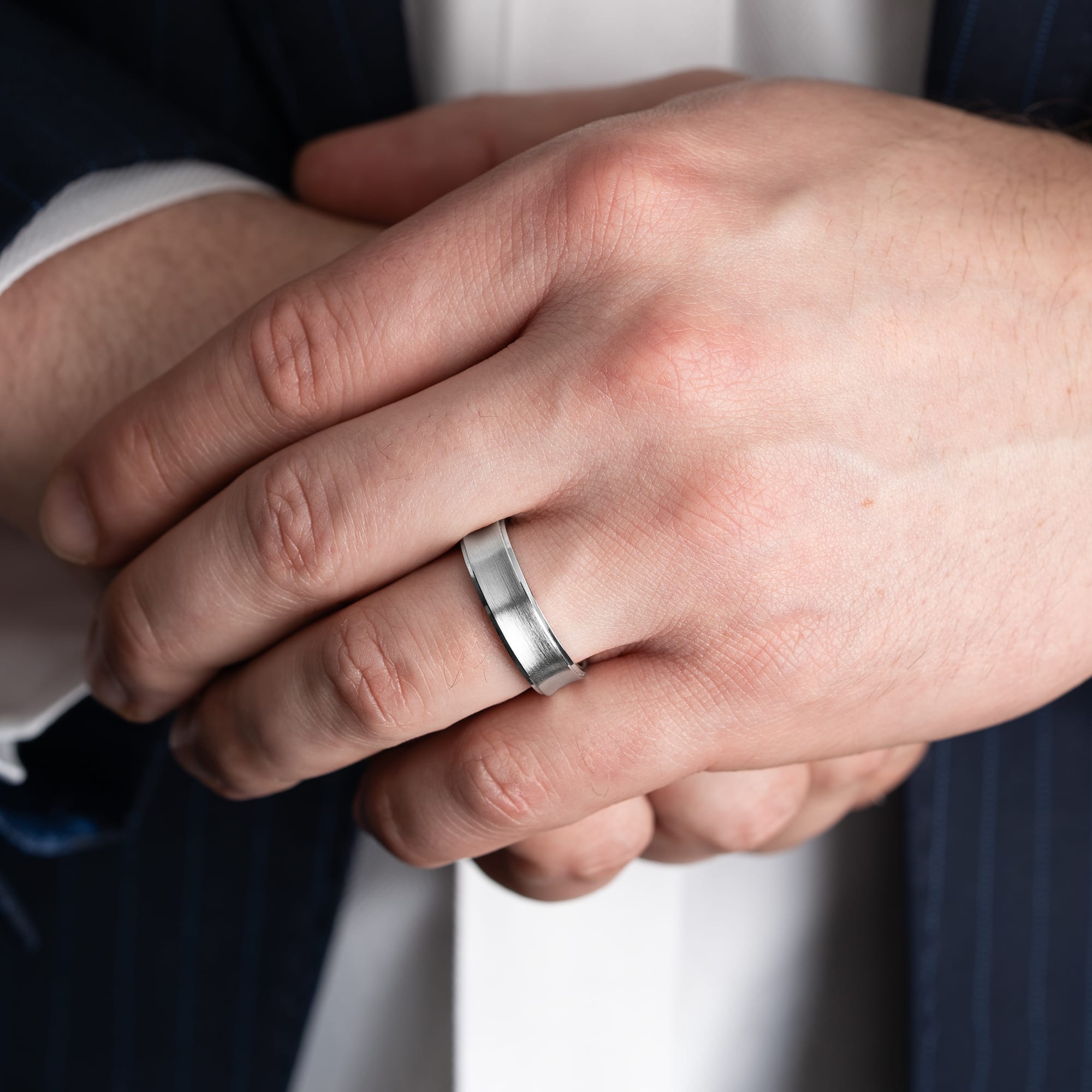 Concave beveled edge wedding ring  — 1