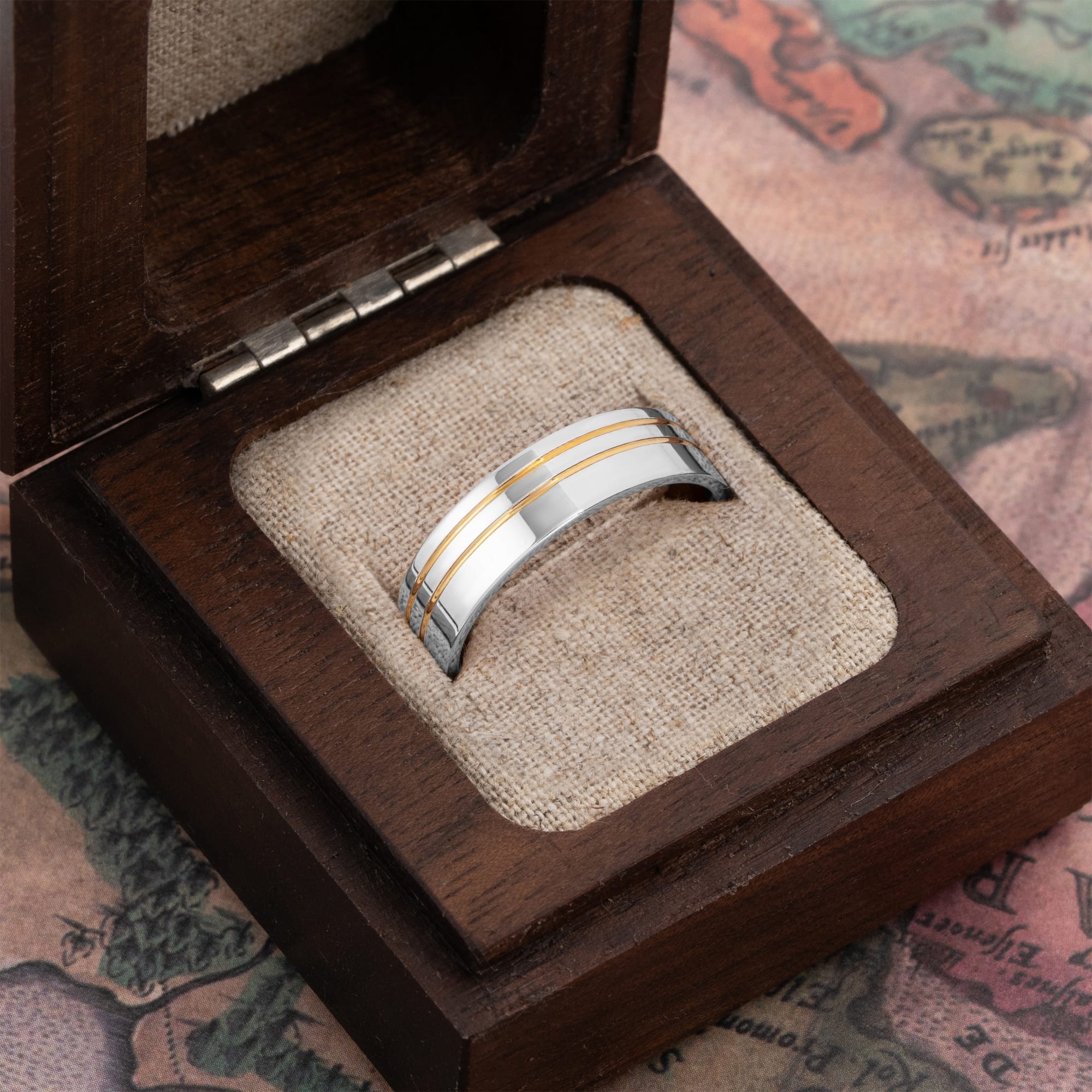 Two tone tramline wedding band  — 3