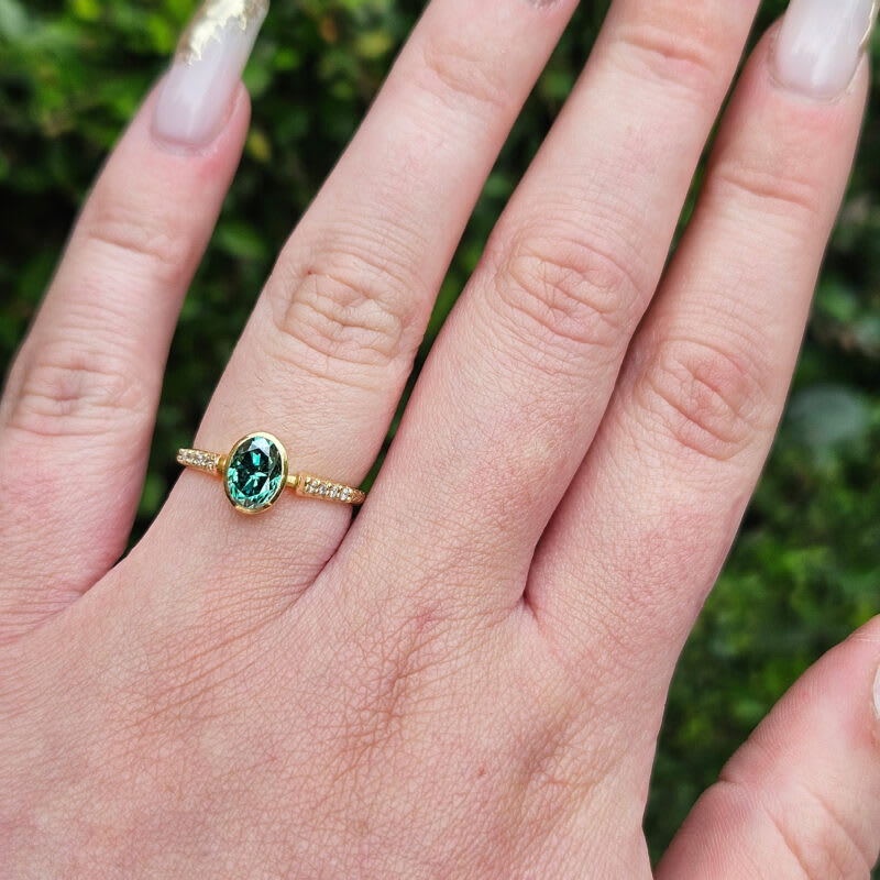 'Sylvia' Teal green Moissanite and diamond engagement ring — 4