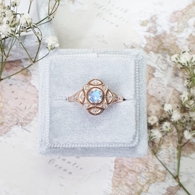 Moonstone and diamond art deco inspired  ring