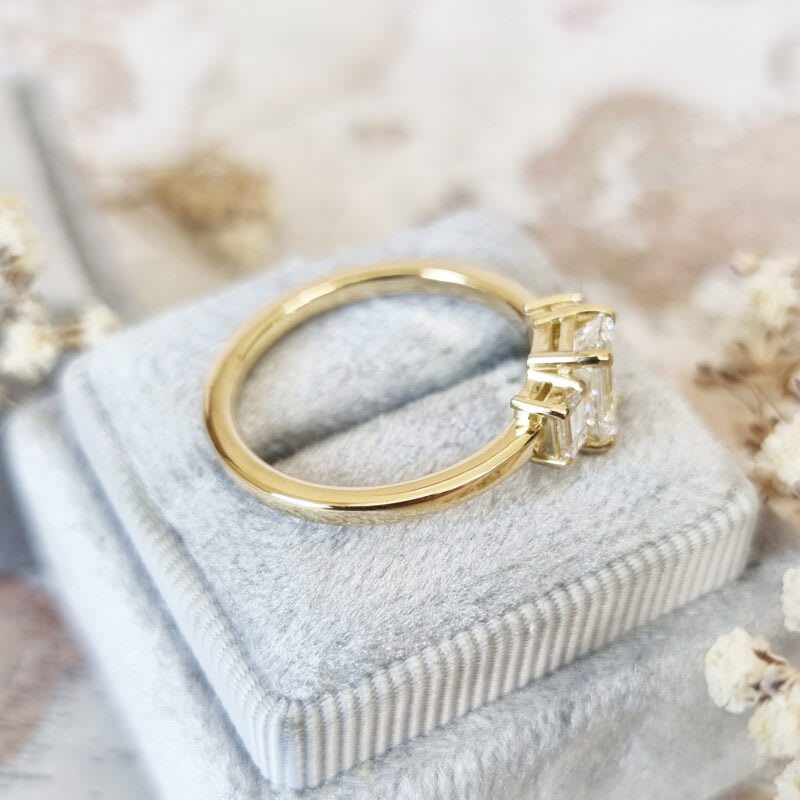 Emerald cut lab grown diamond trilogy ring — 3