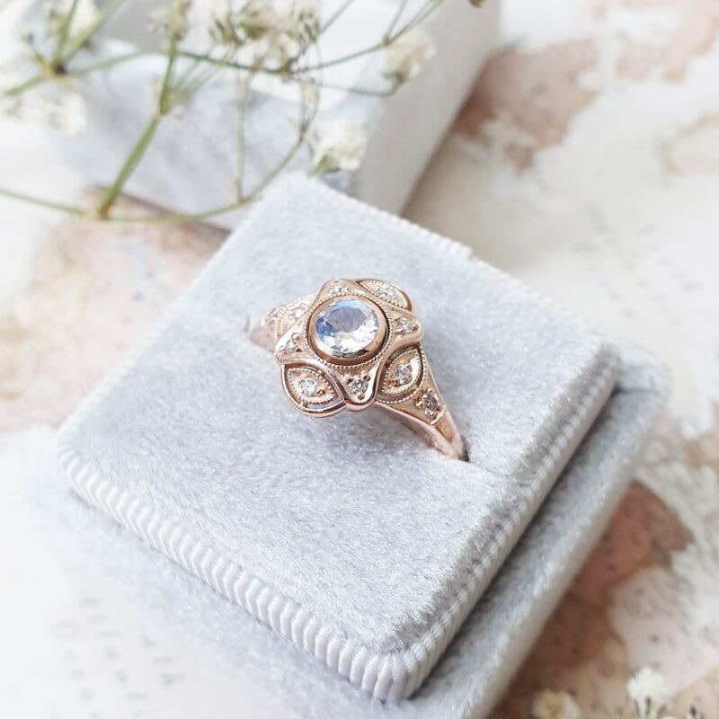 Moonstone and diamond art deco inspired  ring — 3