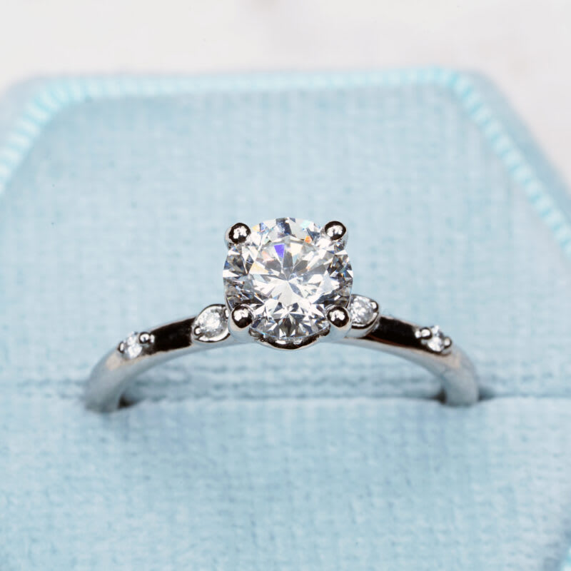 Round lab grown diamond ring in platinum