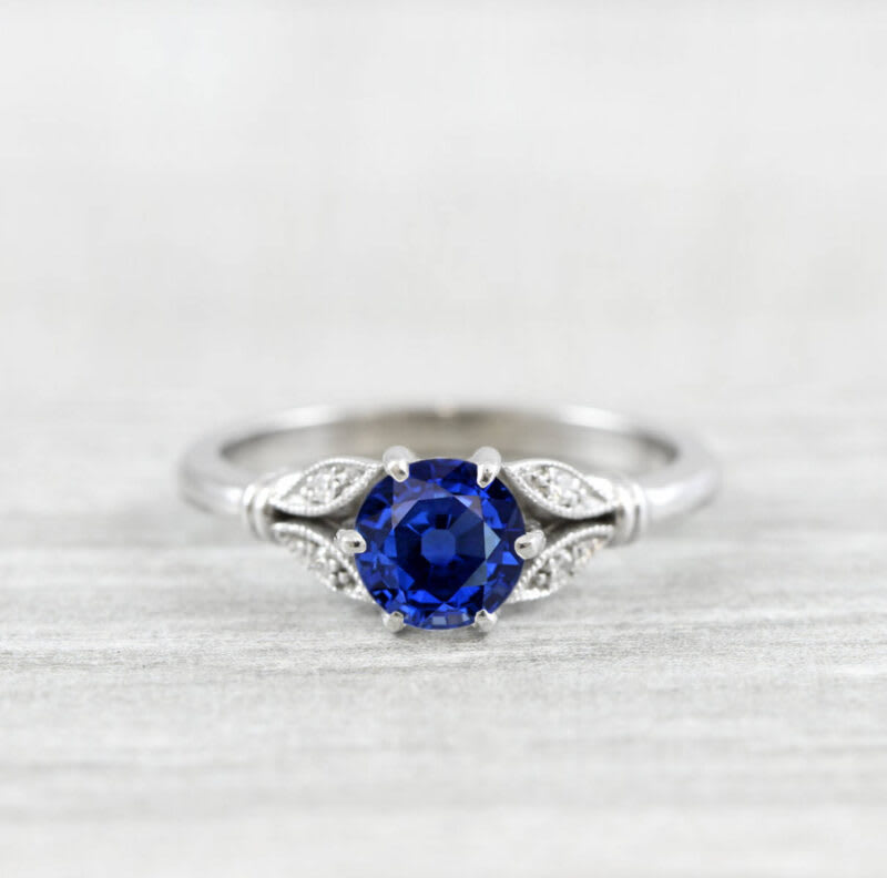Lab grown sapphire and diamond floral ring  — 1