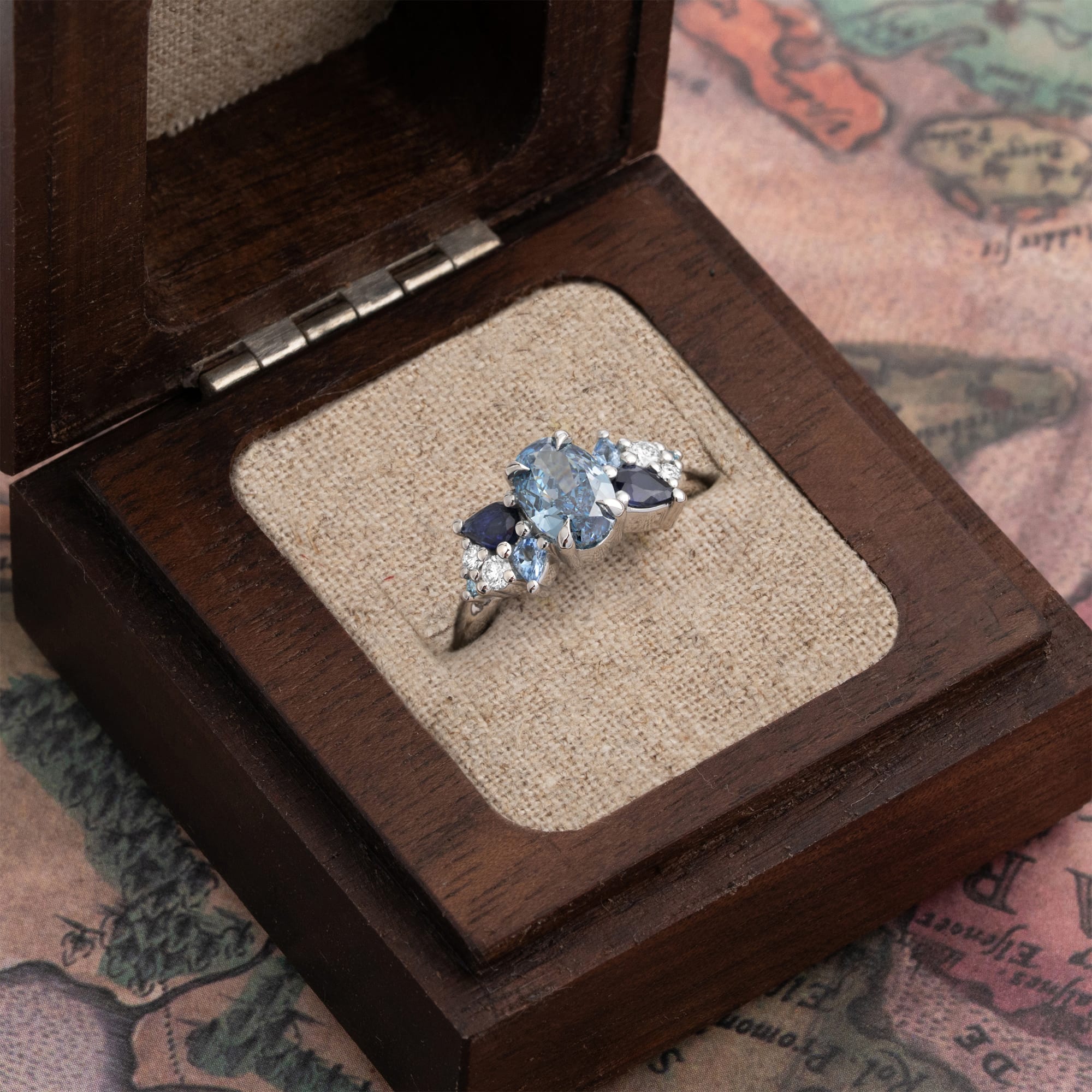 'Wildflower' Blue diamond, sapphire and aquamarine ring — 3