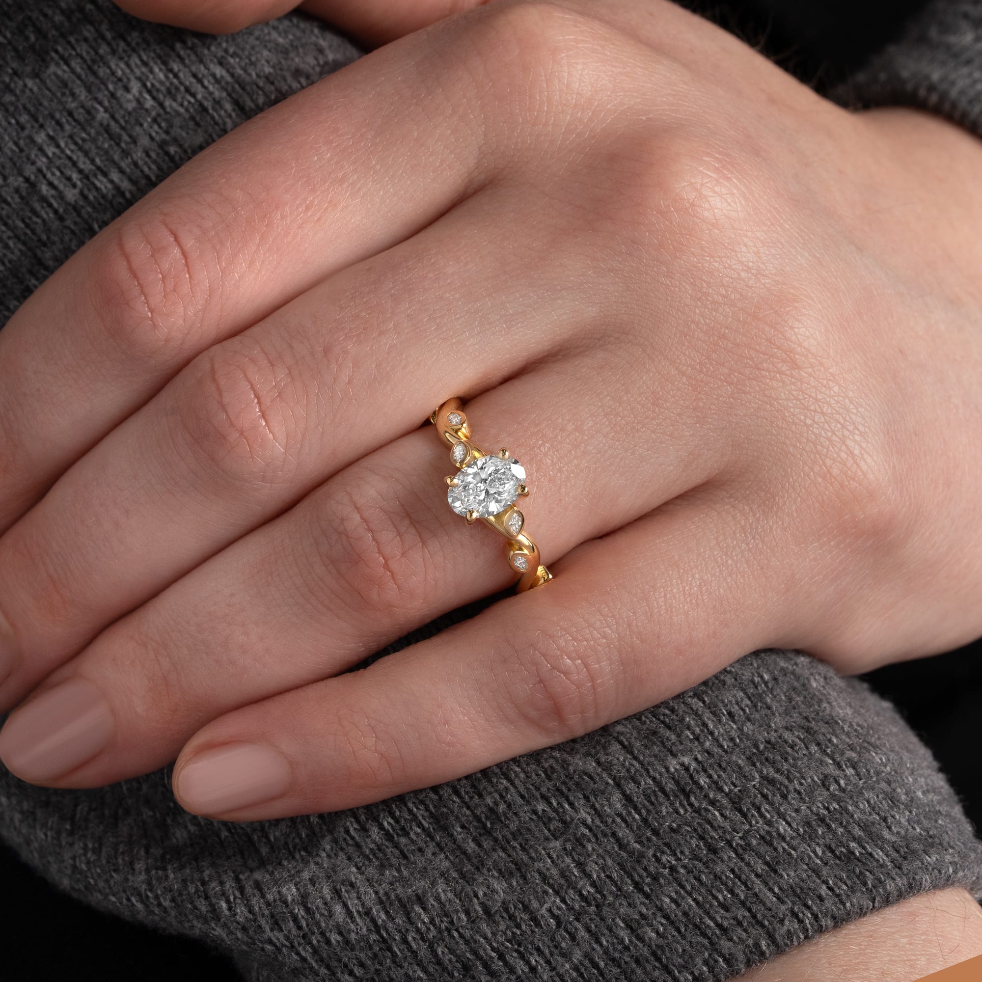 Oval lab grown diamond floral ring — 2