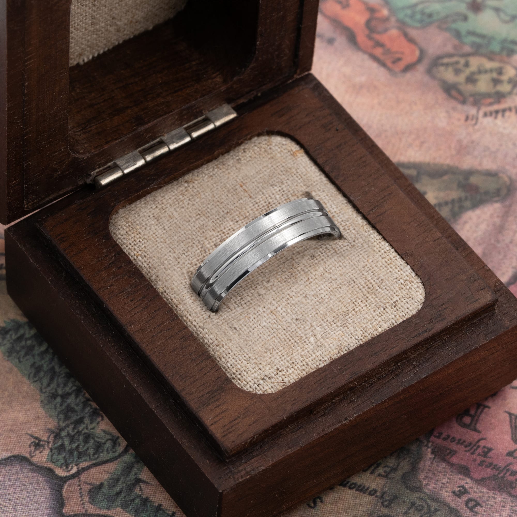 Beveled edge tramline wedding band  — 4