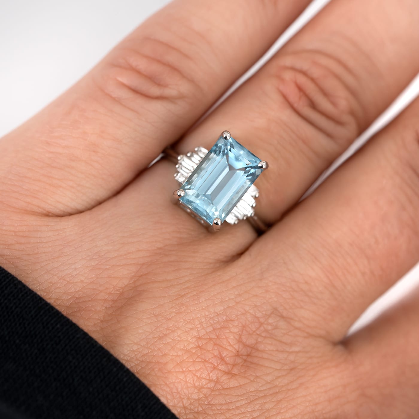 Aquamarine and diamond art deco inspired ring — 3