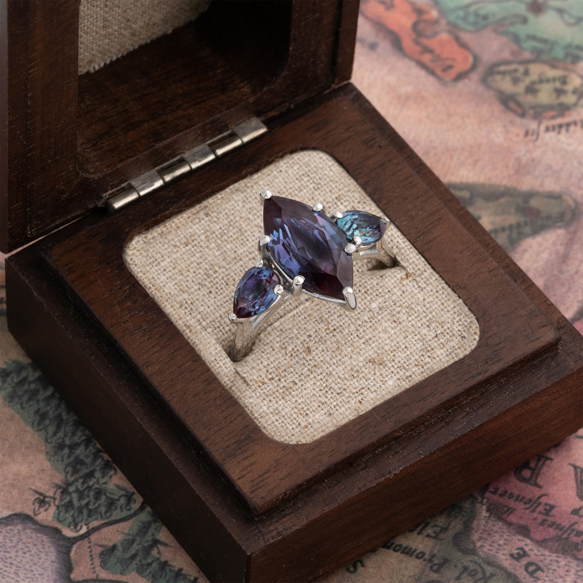 Alexandrite marquise trilogy ring — 3