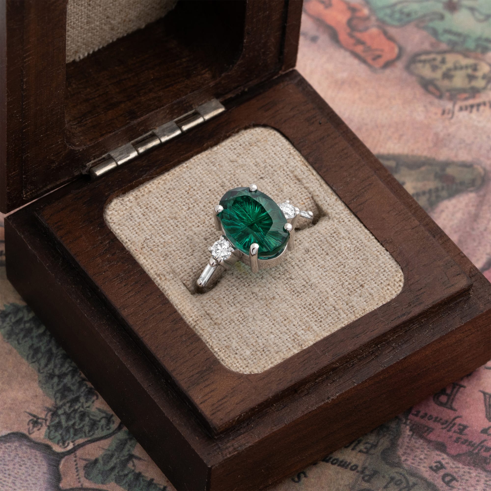 Fantasy cut emerald and diamond ring — 3